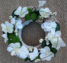 Couronne  deuil orchidées blanches  et hortensias - Boutique Vergez Tarnos